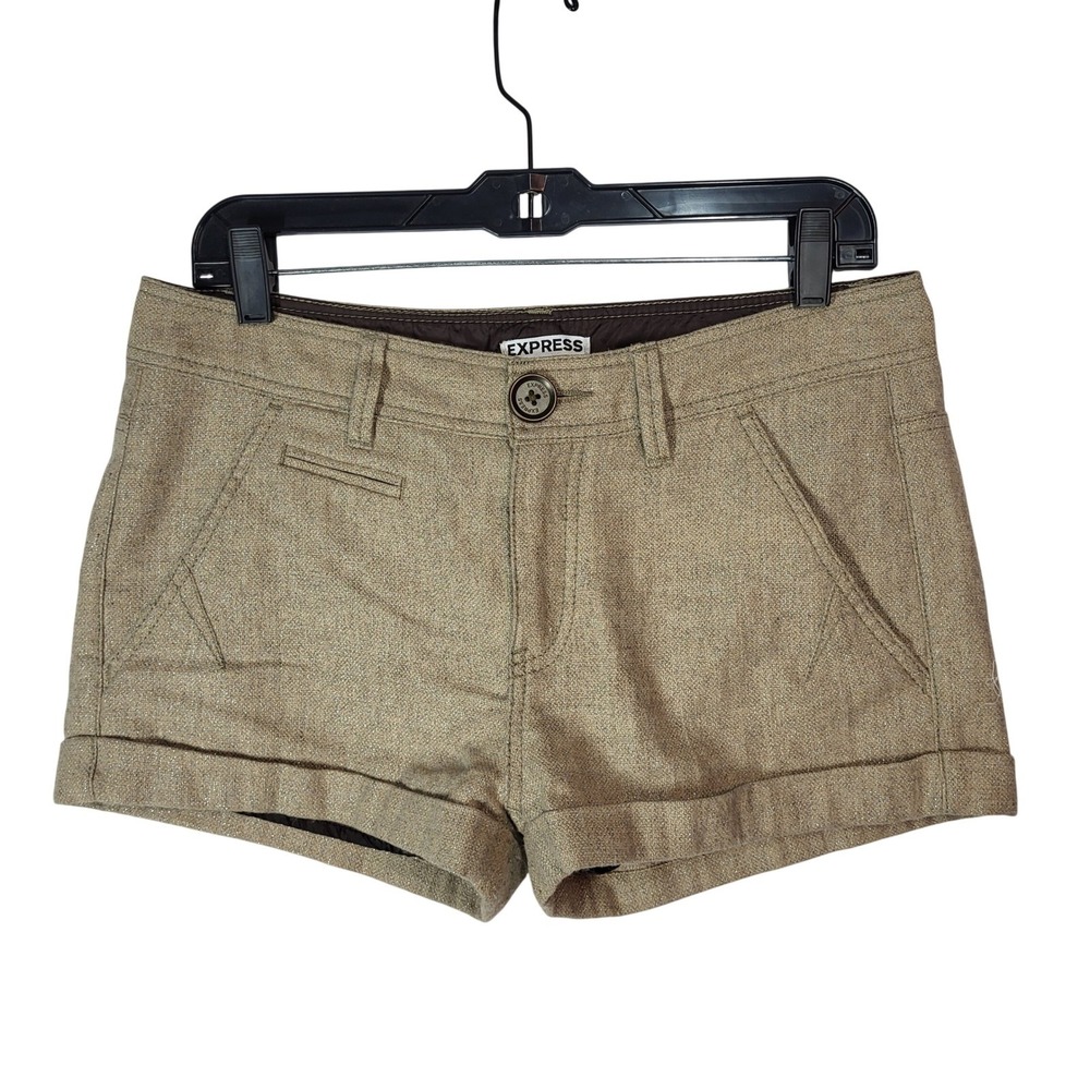 Low Rise Micro‎ Metallic Tan Tweed Shorts Y2K 2010s Indie Sleaze Office Siren 6
